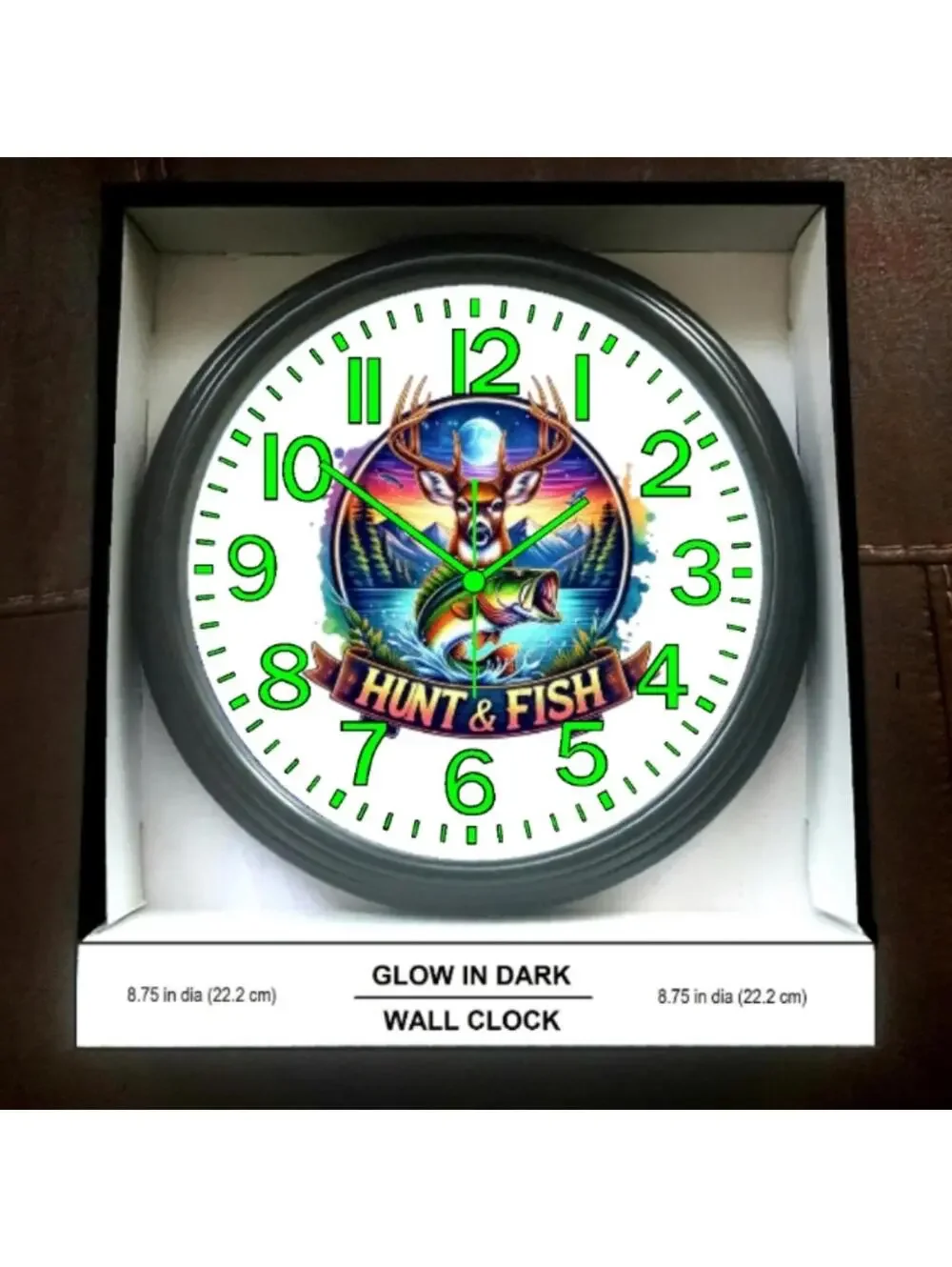 Hunting And Fishing Glow In The Dark Wall Clock New!